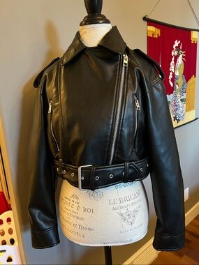 Zara black leather look jacket   NWT never worn. Quite great looking.